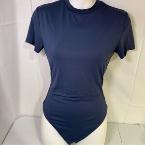 Meshki Blue Short Sleeve Bodysuit Stretch Minimalist Size Small
